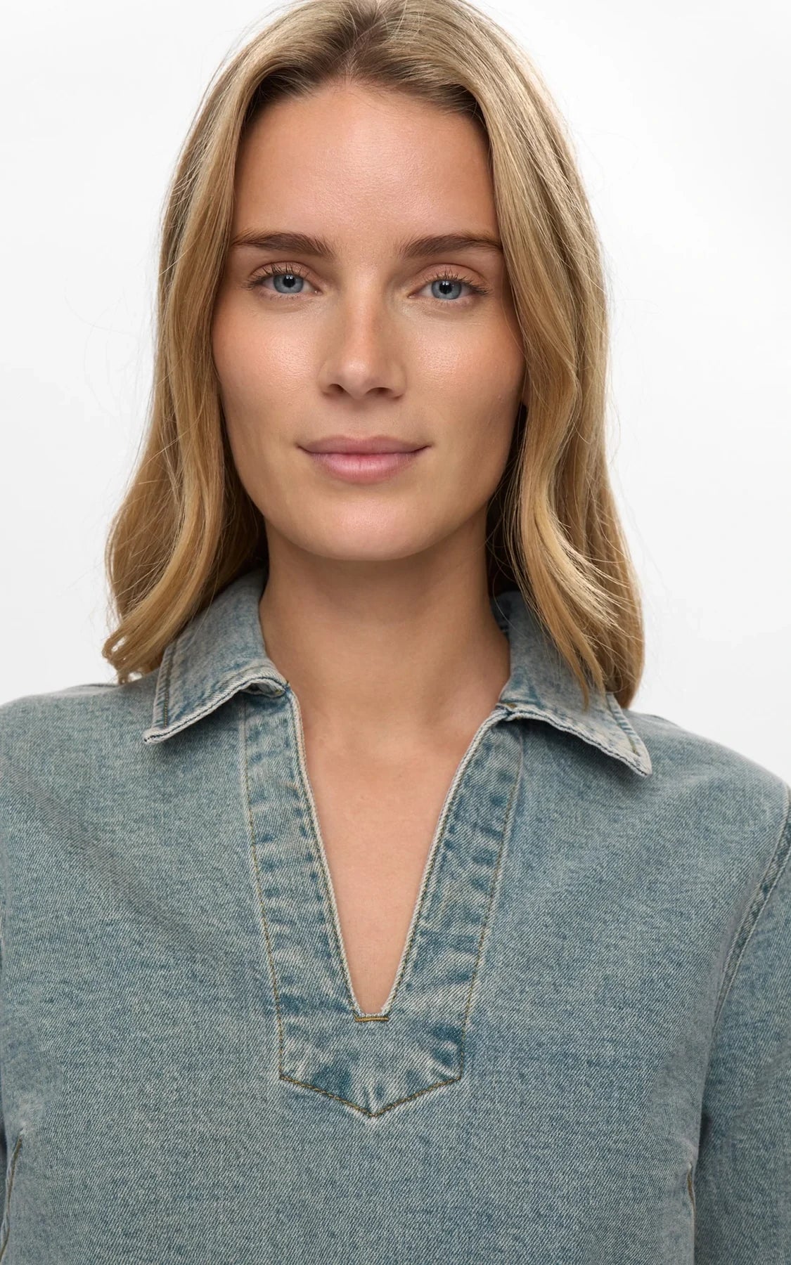 Nümph - Nukansas V-neck 3/4 Sleeve Dress Light Blue Vintage Denim