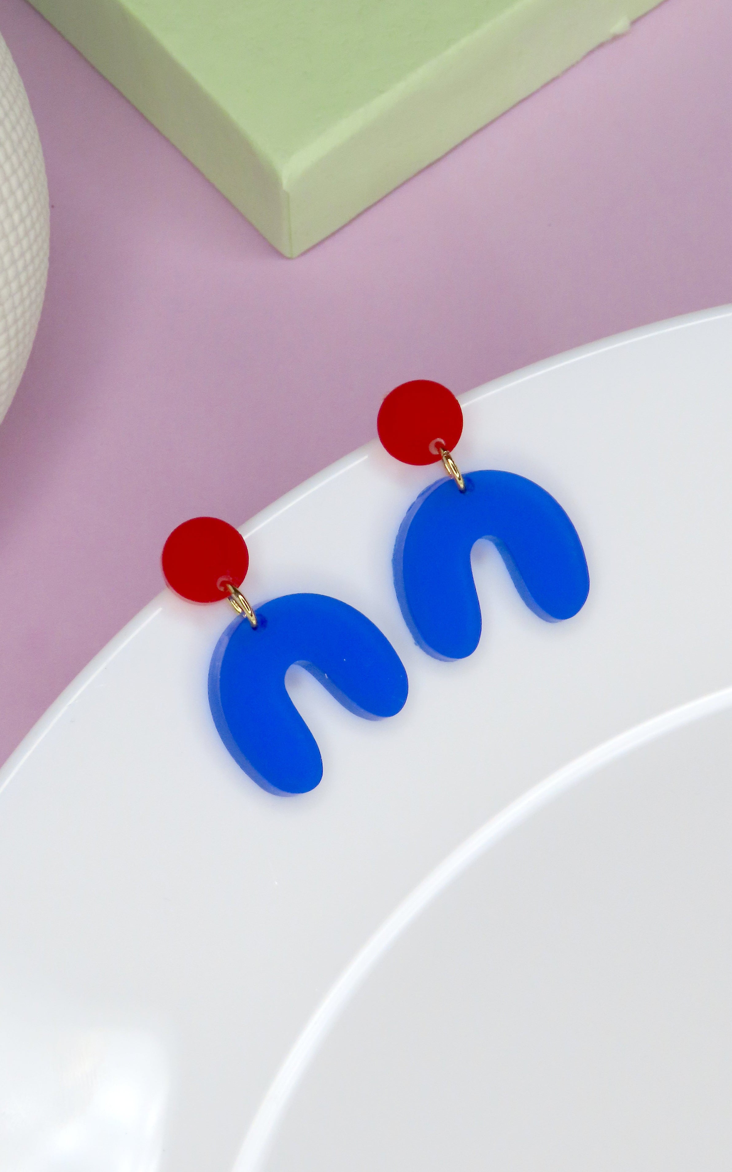 Arch Bow Oorbellen Rood Kobalt Blauw