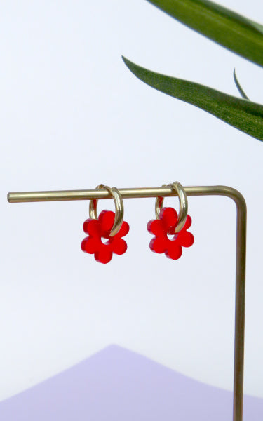 Flower Hoops Oorbellen Rood