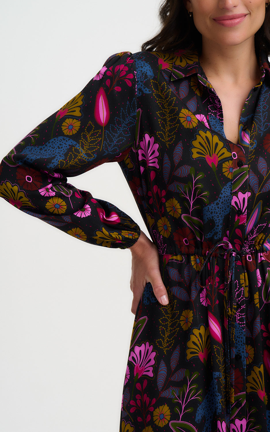 Sugarhill Brighton - Dottie Maxi Shirt Dress Black Jungle Panther
