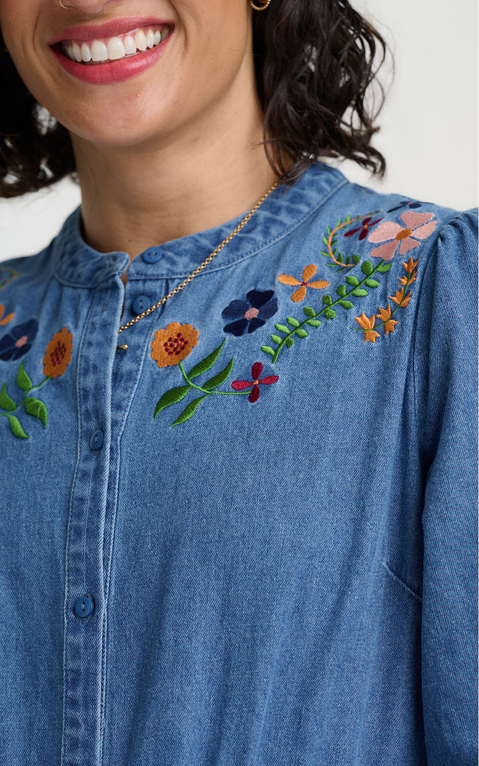 Sugarhill Brighton - Ivana Midi Shirt Dress Mid Blue Autumn Floral