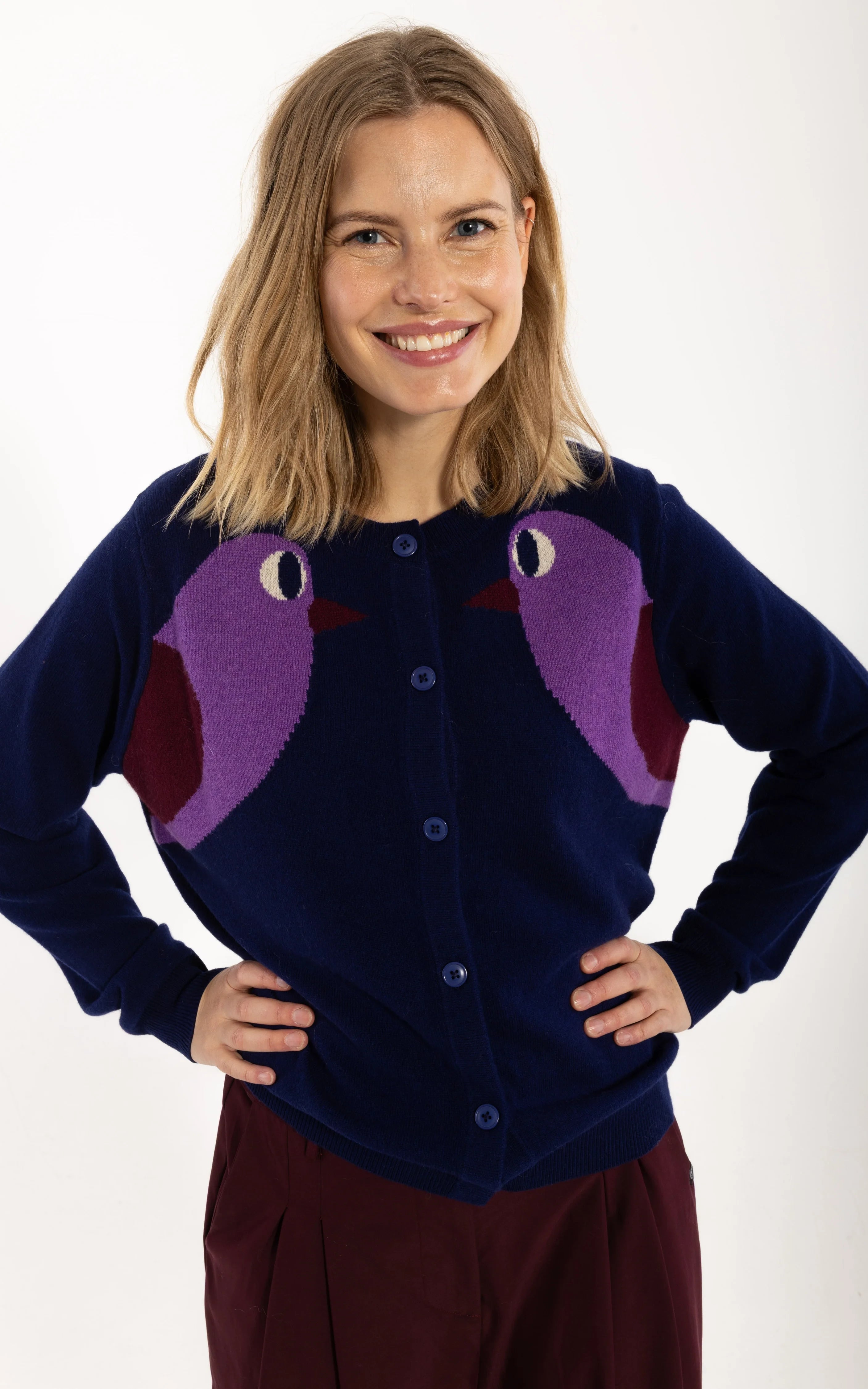 Danefae - Danelife Merino Wool Cardigan Deep Blue Bird