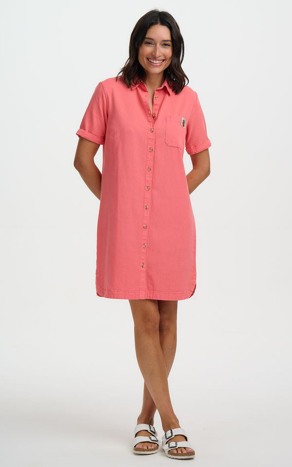 Sugarhill Brighton - Zoe Mini Shirt Dress Coral