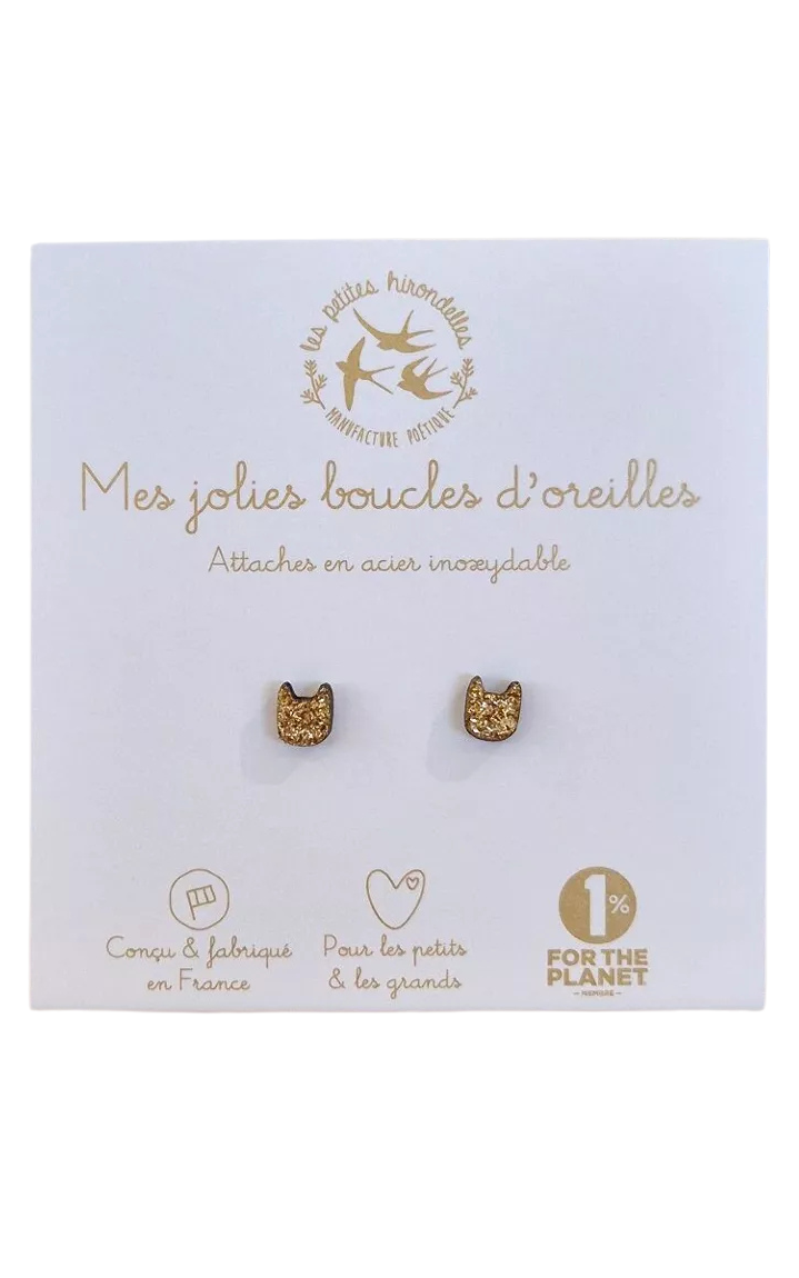 Glittery Stud Earrings Cat Gold