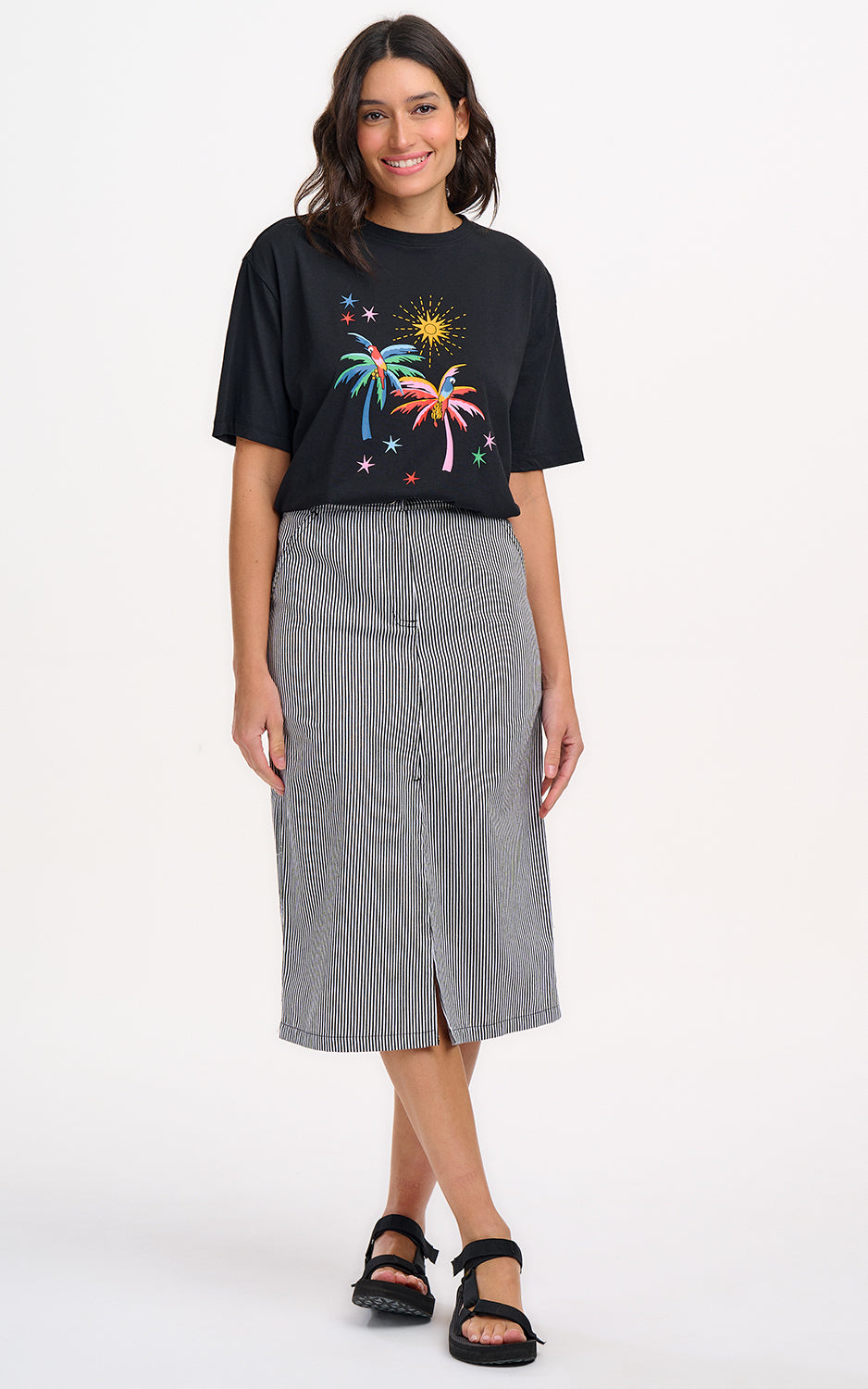 Sugarhill Brighton - Kinsley Relaxed T-Shirt Black Palms & Sunshine