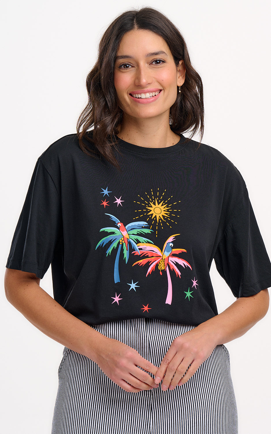 Sugarhill Brighton - Kinsley Relaxed T-Shirt Black Palms & Sunshine