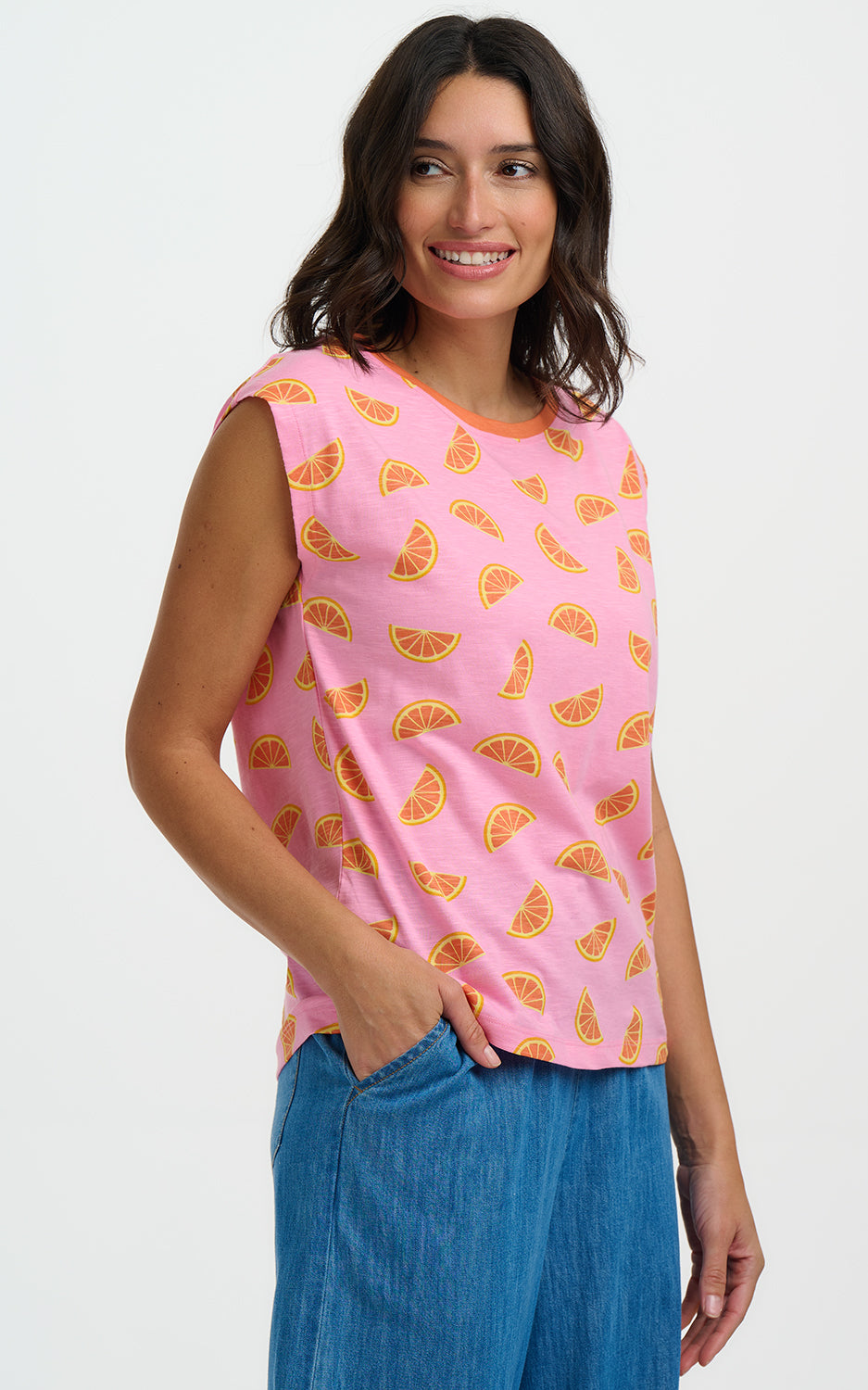 Sugarhill Brighton - Chrissy Relaxed Tank T-Shirt Pink Oranges