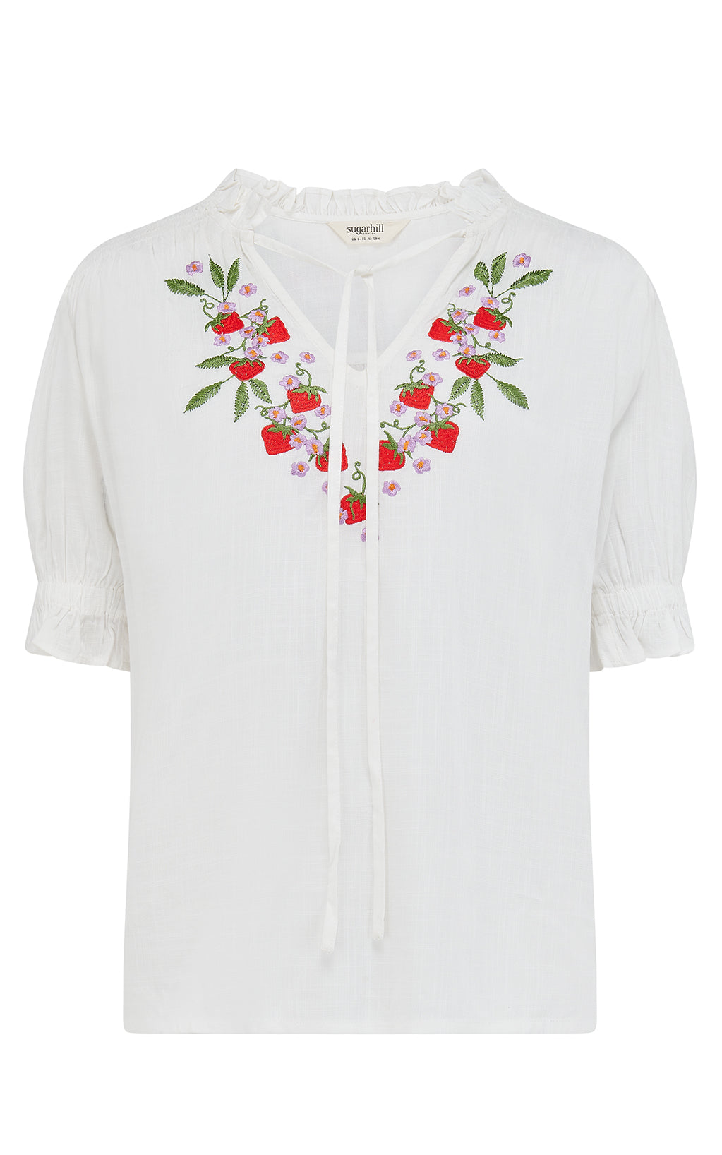 Sugarhill Brighton - Angelique Shirred Top Off White Wild Strawberry