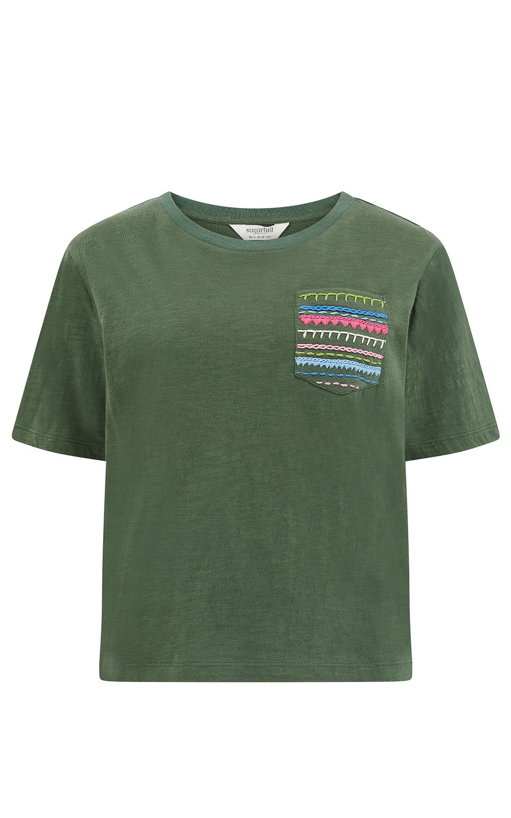 Sugarhill Brighton - Tula Boxy T-Shirt Olive Aztec Embro