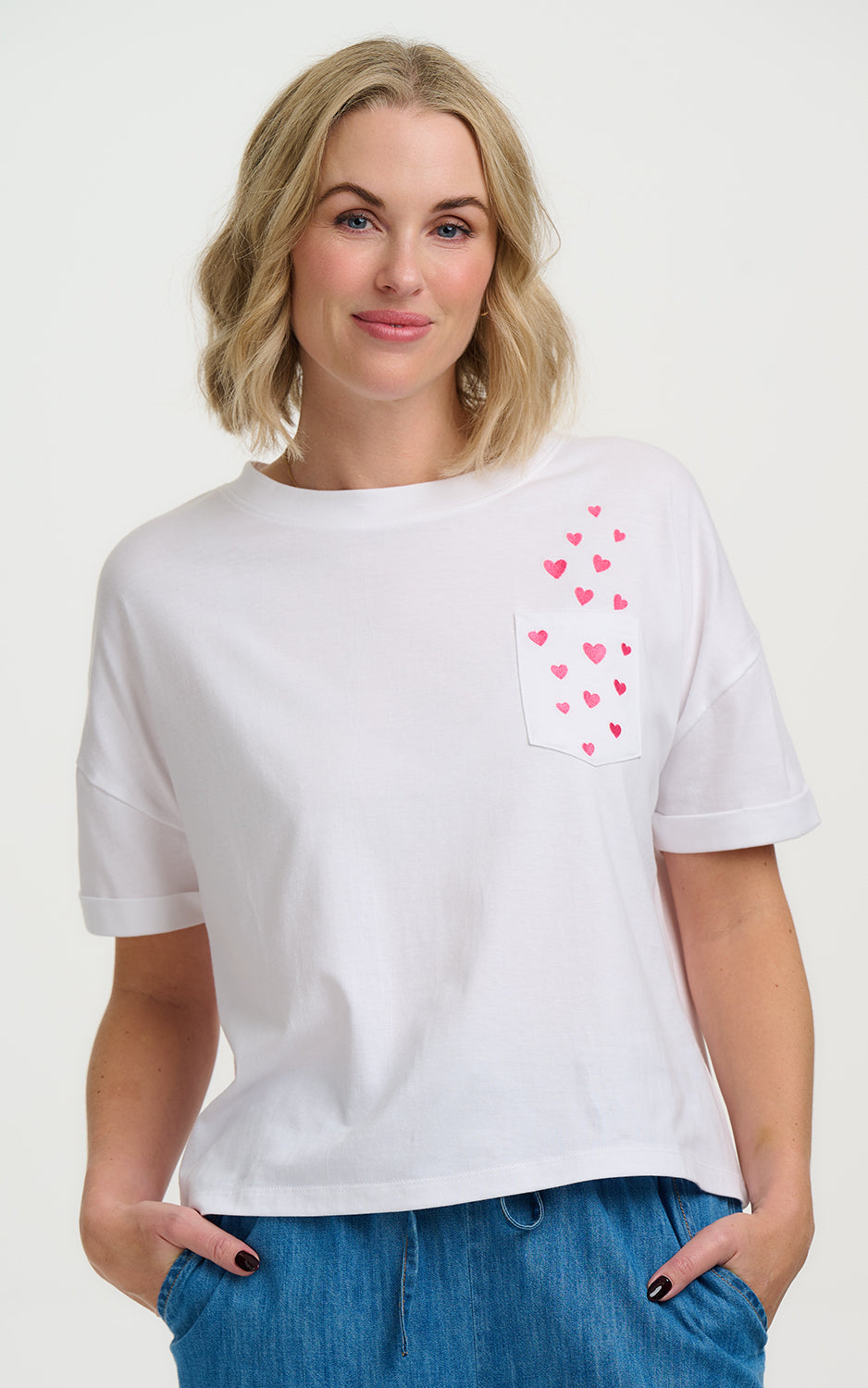 Sugarhill Brighton - Celia Boxy T-shirt White Pocket Hearts