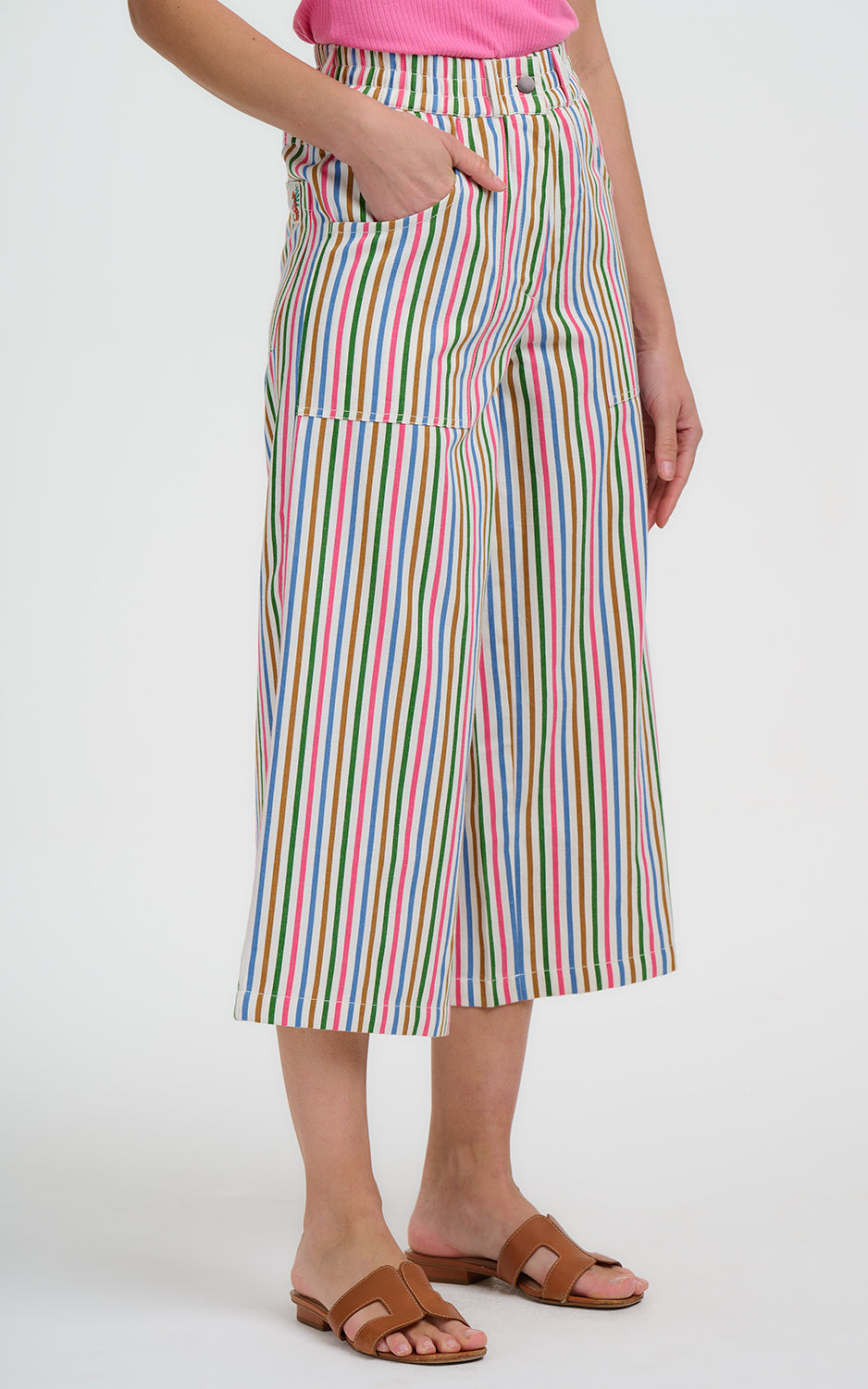 Sugarhill Brighton - Charlene Cropped Trousers Multi Colourful Canvas Stripe