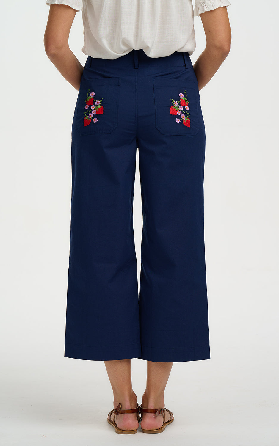 Sugarhill Brighton - Skye Cropped Trousers Navy Wild Strawberry