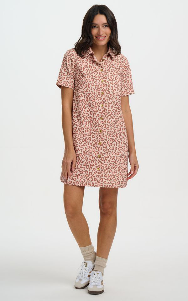 Sugarhill Brighton - Zoe Mini Shirt Dress Stone Classic Leopard