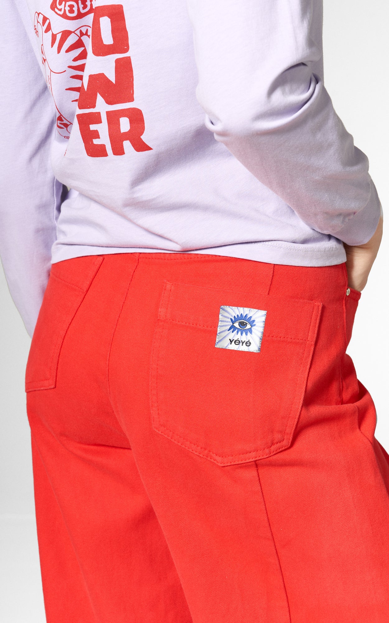Mademoiselle YéYé - Wide Division Denim Trousers High Risk Red
