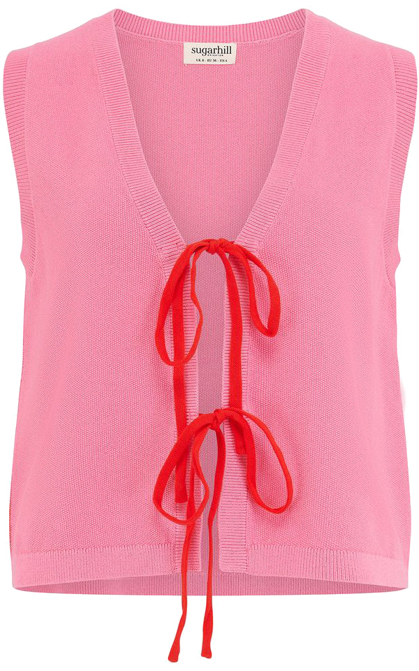 Sugarhill Brighton - Zina Knit Vest Pink Red Tipping