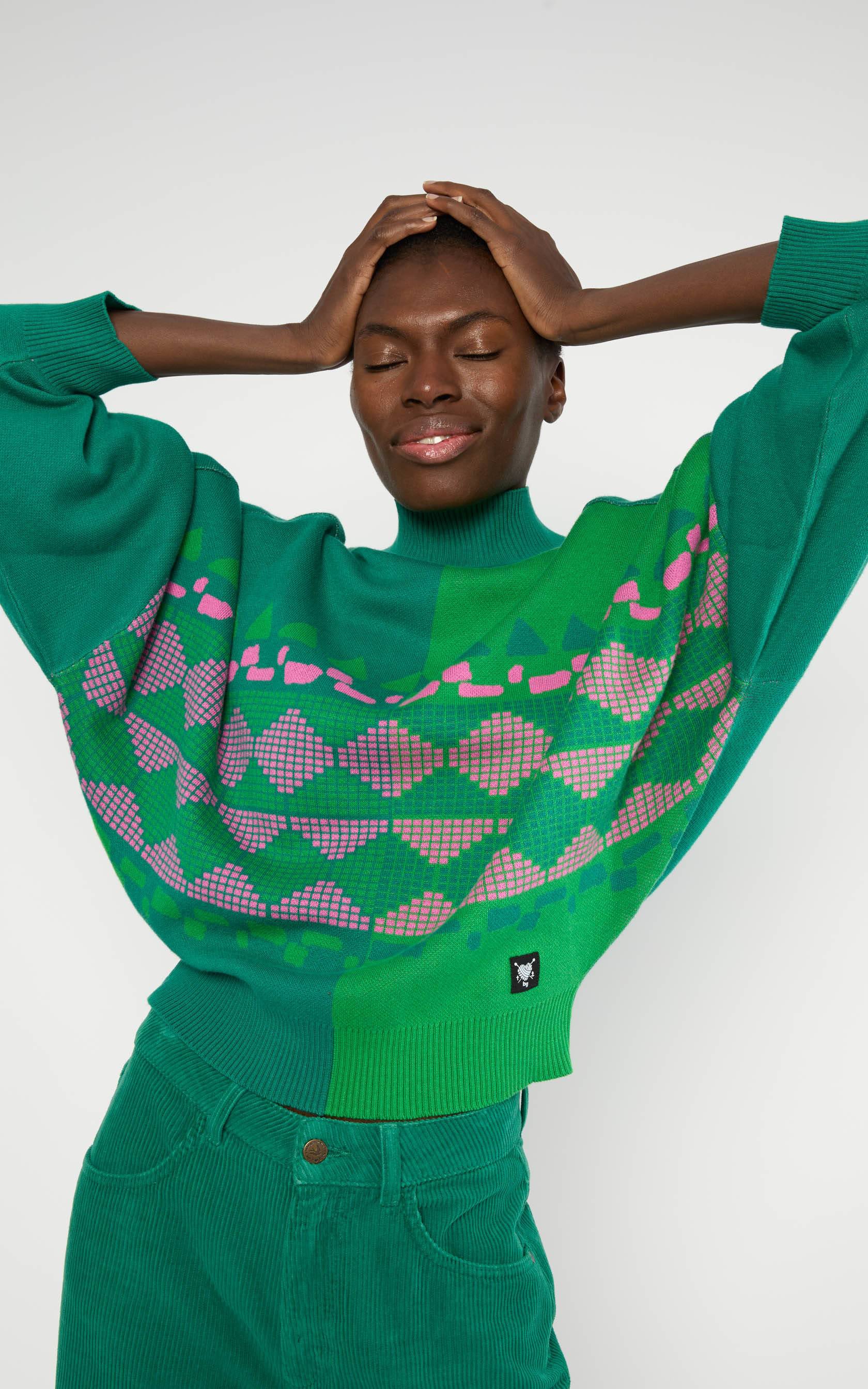 Blutsgeschwister - Diamond Loom Egg Chunky Pullover Green