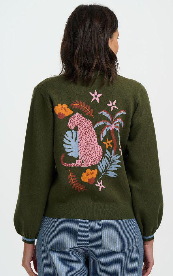 Sugarhill Brighton - Adrian Cardigan Khaki Leopard Jungle
