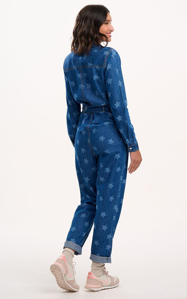 Sugarhill Brighton - Anwen Boilersuit Mid Blue Denim Bleached Stars