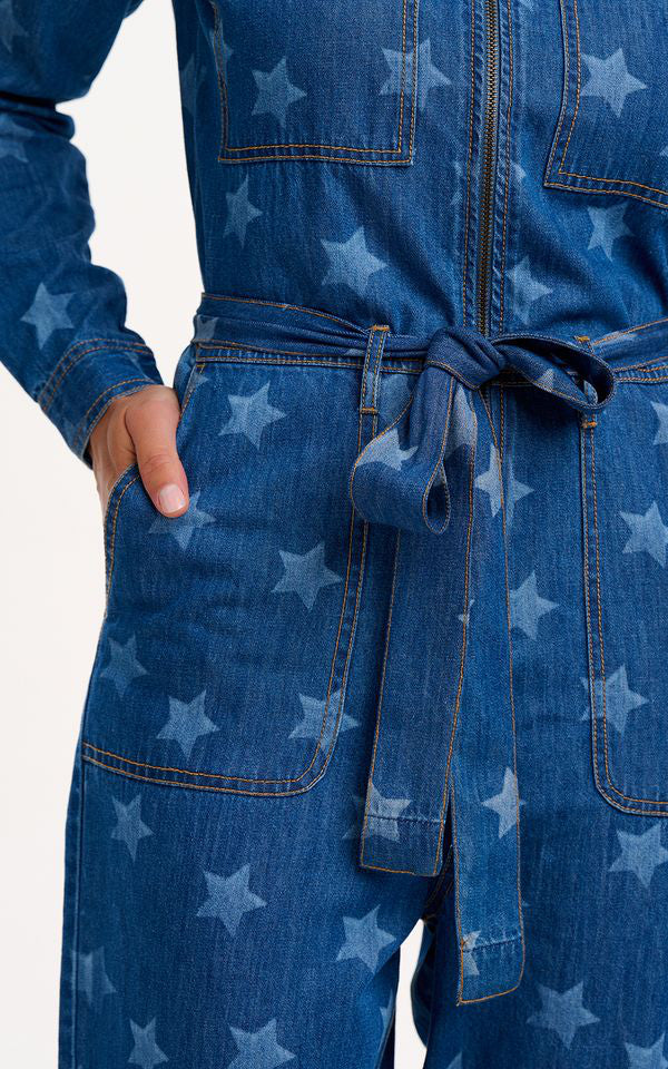 Sugarhill Brighton - Anwen Boilersuit Mid Blue Denim Bleached Stars