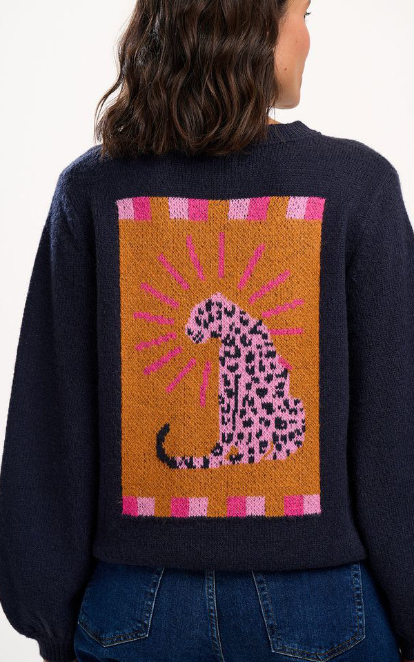 Sugarhill Brighton - Essie Jumper Navy Leopard Rays