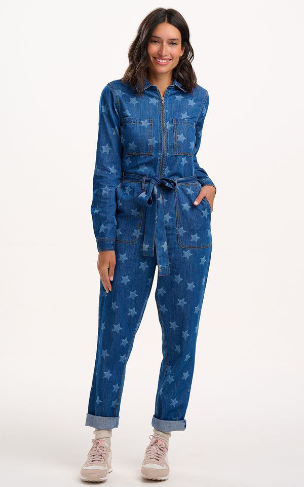 Sugarhill Brighton - Anwen Boilersuit Mid Blue Denim Bleached Stars
