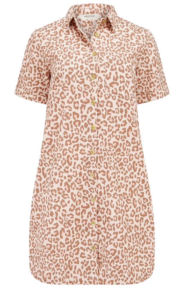 Sugarhill Brighton - Zoe Mini Shirt Dress Stone Classic Leopard