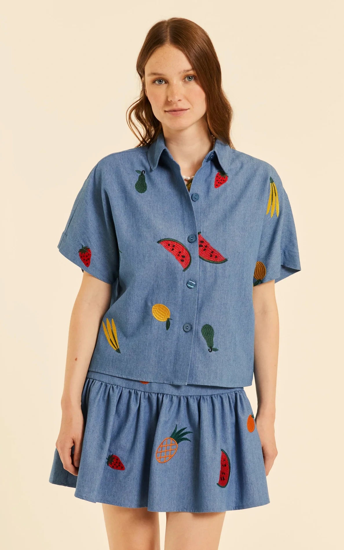 Pepaloves - Denim Shirt With Embroidery