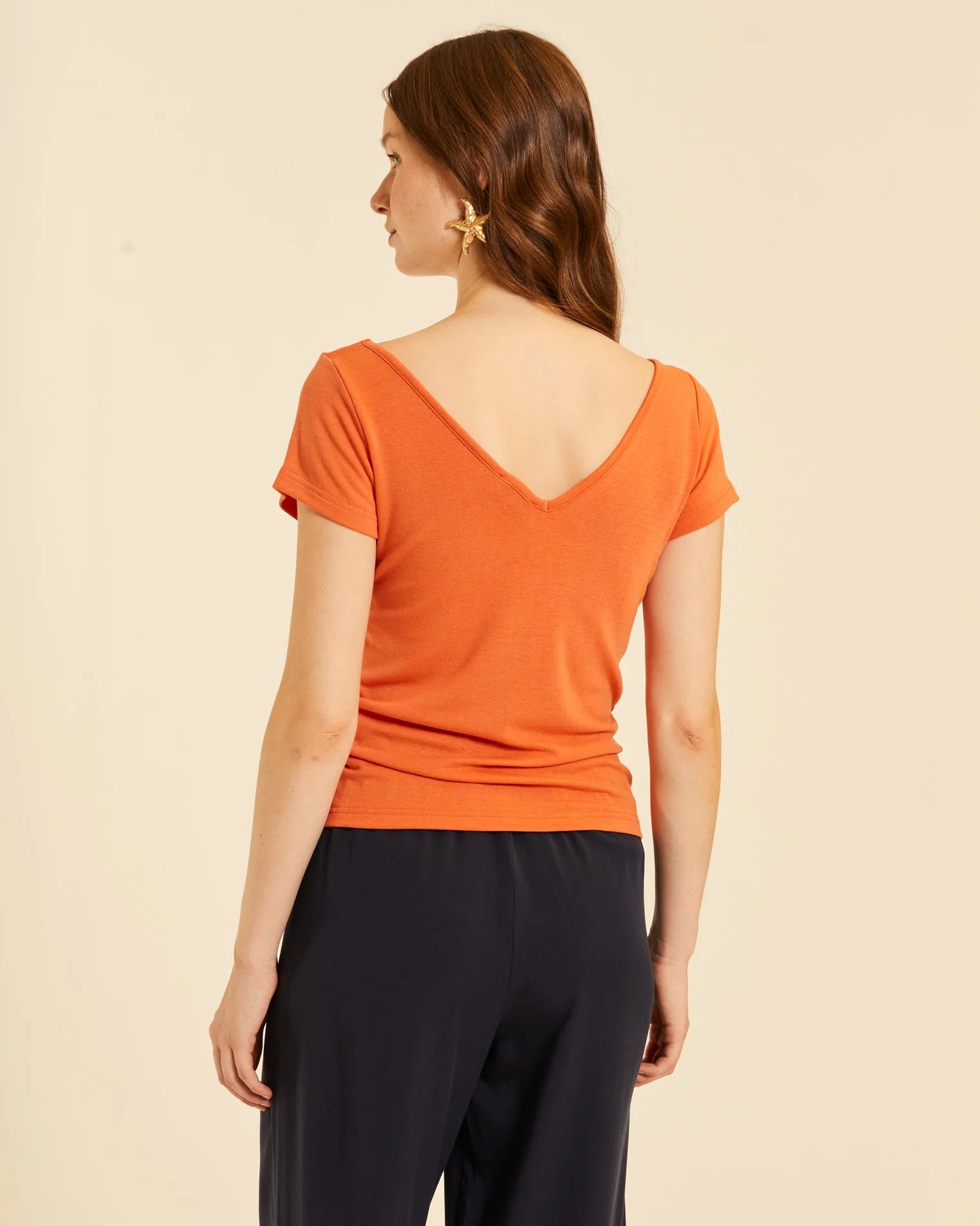Pepaloves - V-neck Ruched Top Peach