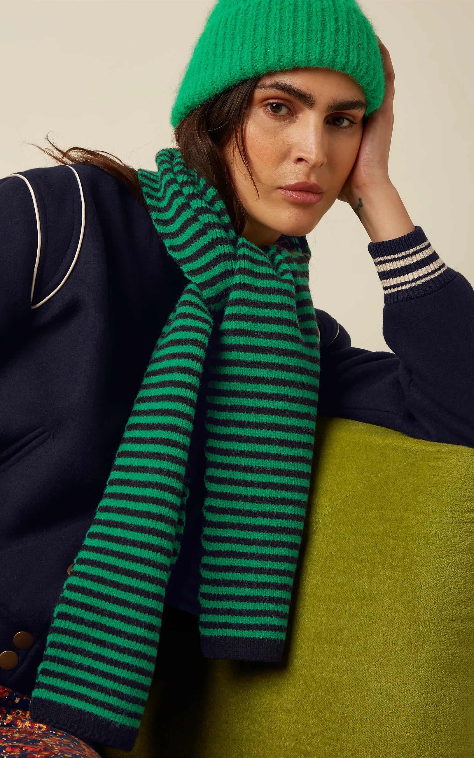 King Louie - Small Stripe Scarf Meadow Green