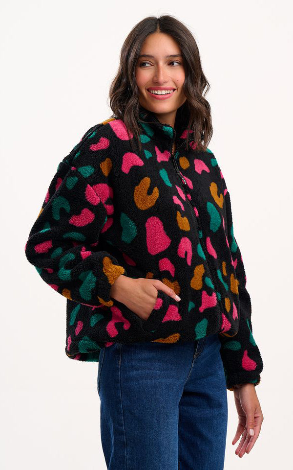 Sugarhill Brighton - Hartley Zip Up Fleece Black Colourful Shapes