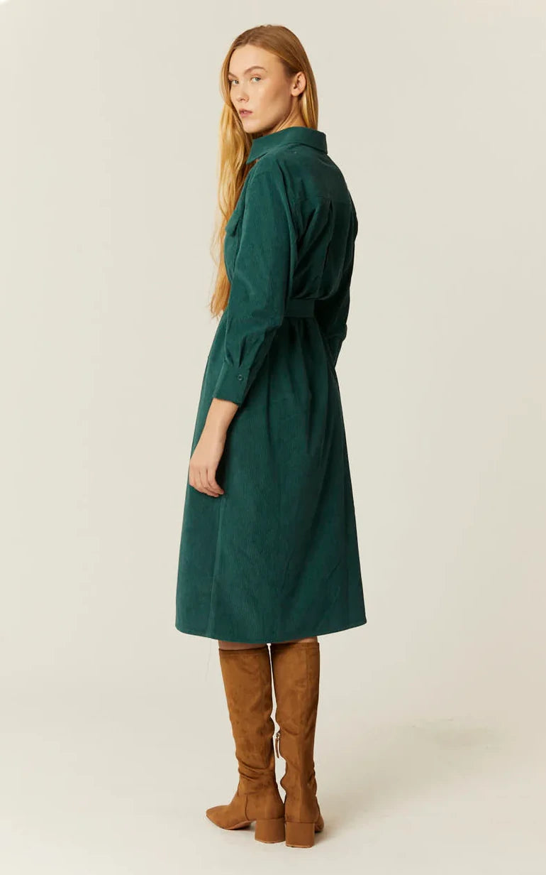 Pepaloves - Vestido Camisero Pana Verde