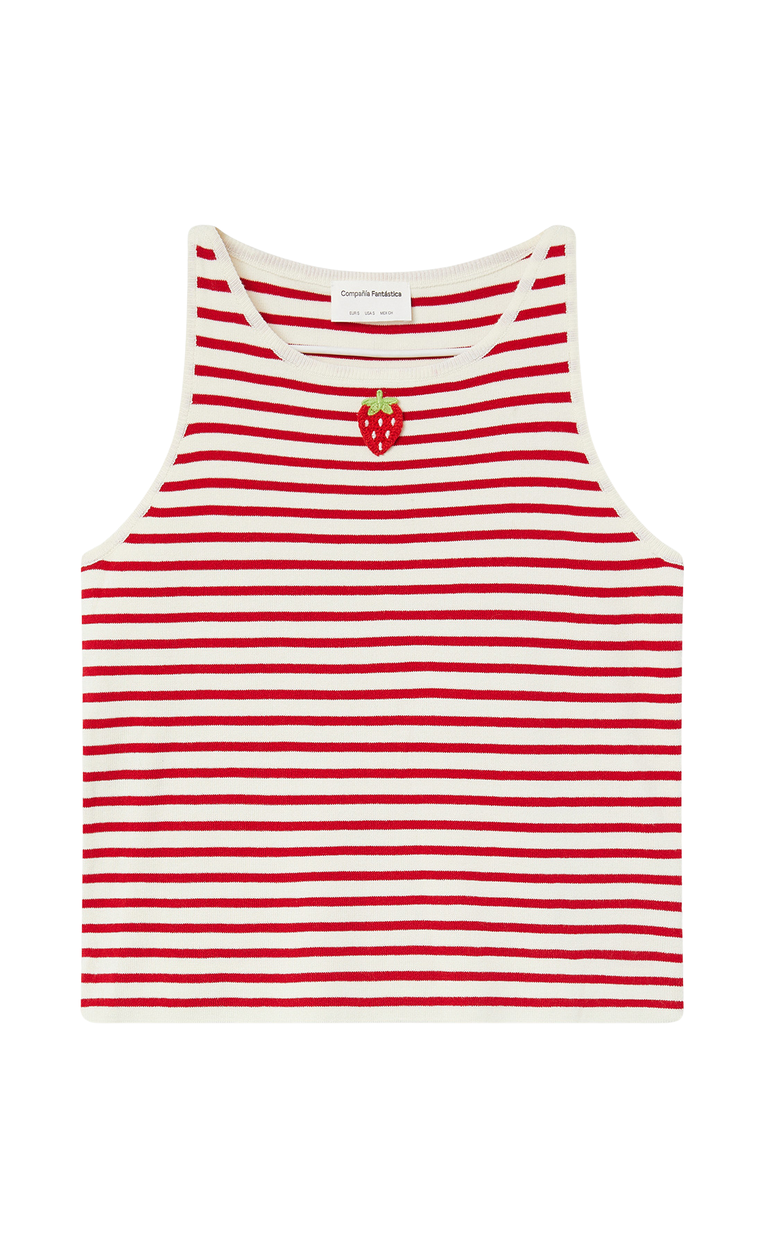 Compania Fantastica - White And Red Striped Top With Strawberry Embroidery