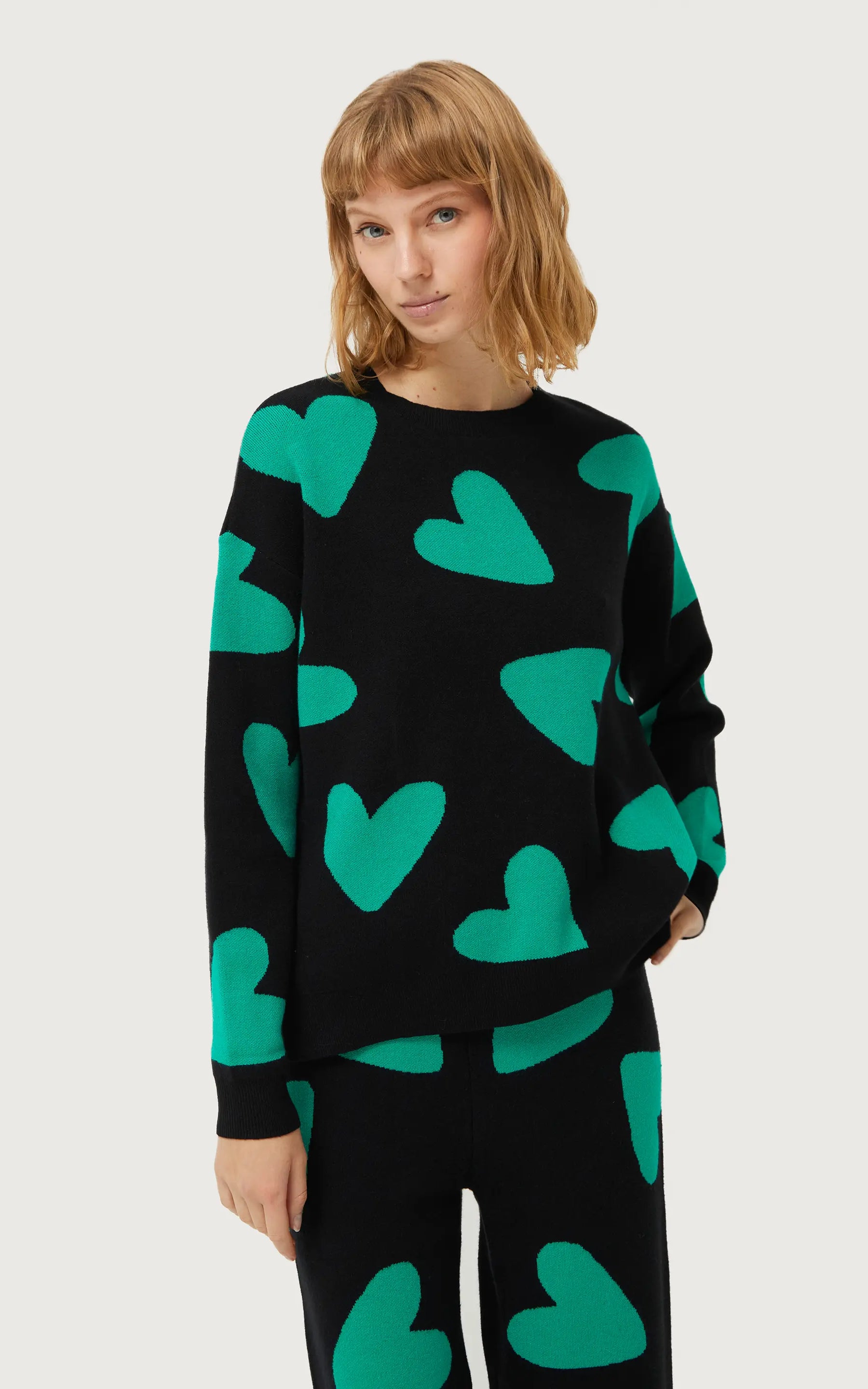 Compania Fantastica - Black Heart Jacquard Knit Sweater