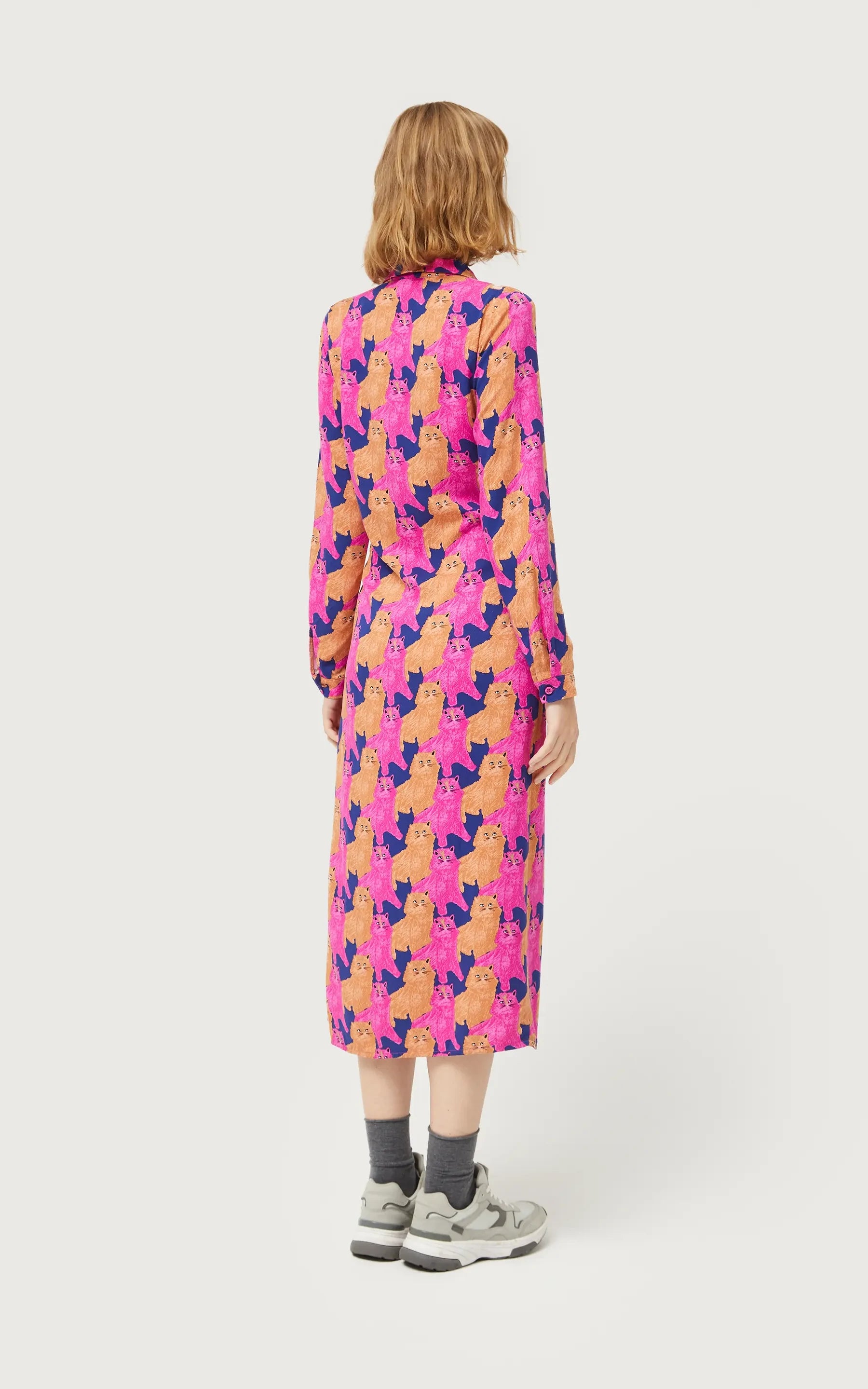 Compania Fantastica - Midi Shirt Dress With Cat Print