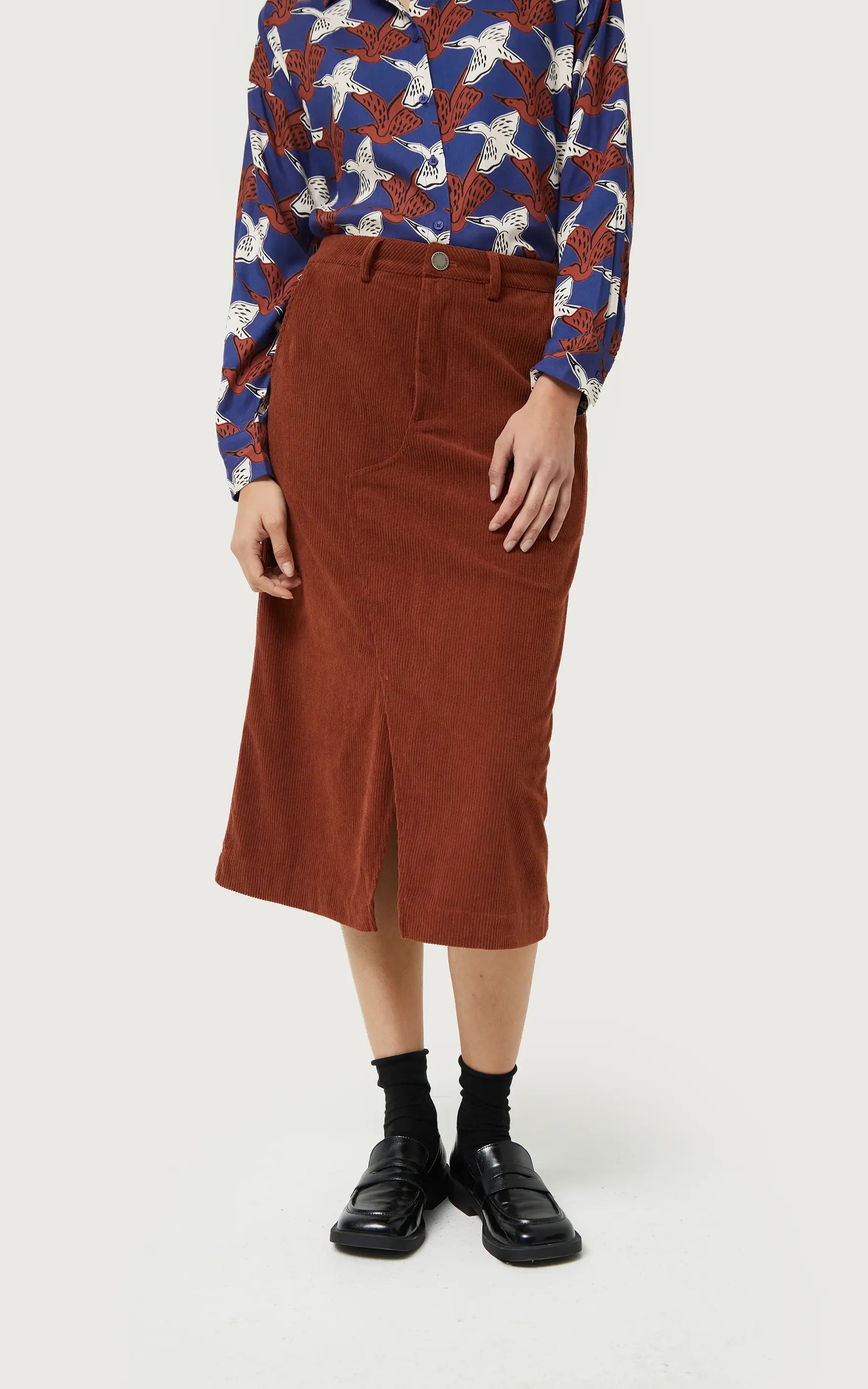 Brown Corduroy Midi Skirt