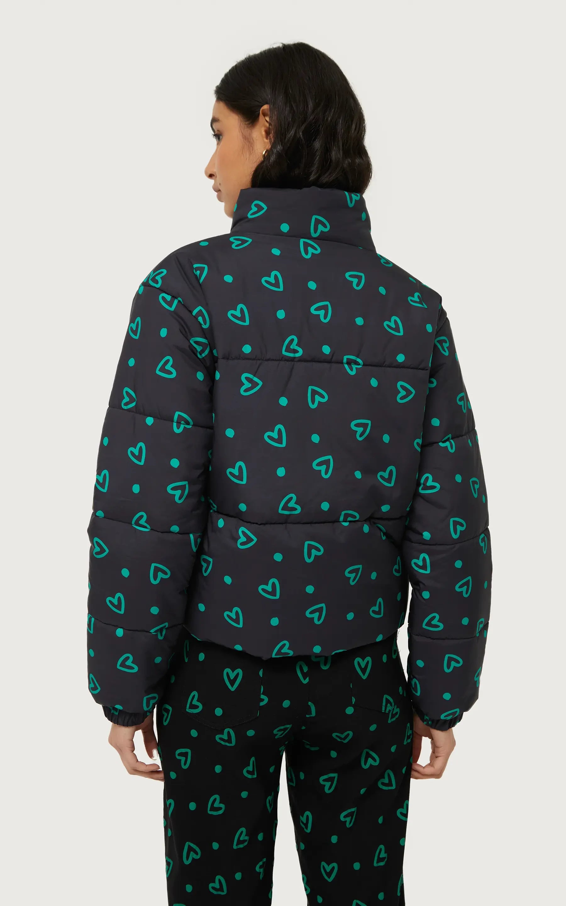 Compania Fantastica - Green Heart Print Padded Coat