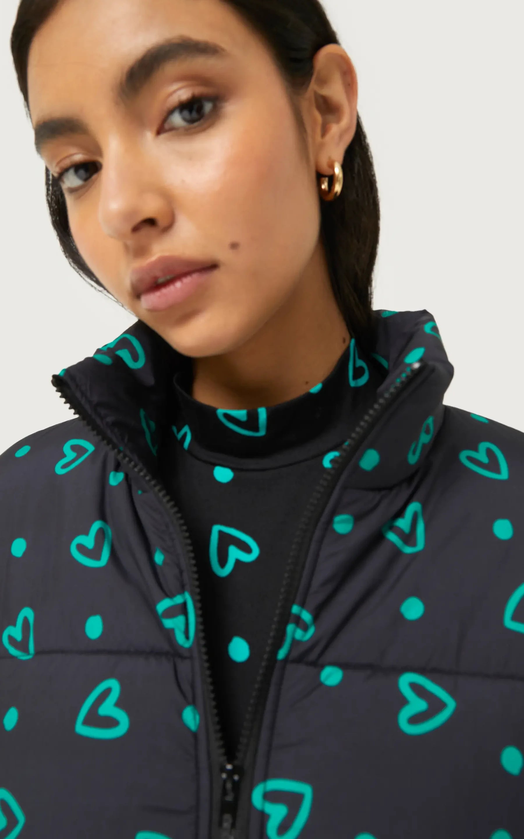 Compania Fantastica - Green Heart Print Padded Coat