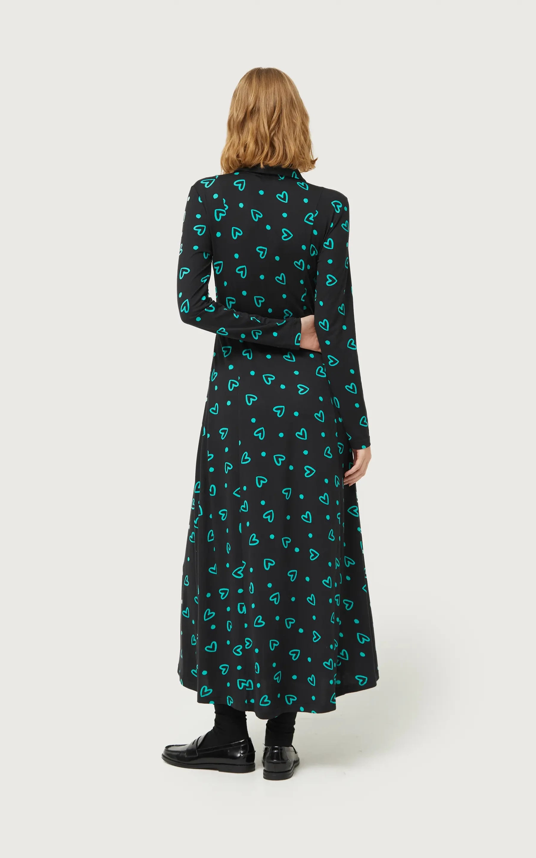 Compania Fantastica - Long Shirt Dress With Green Heart Print