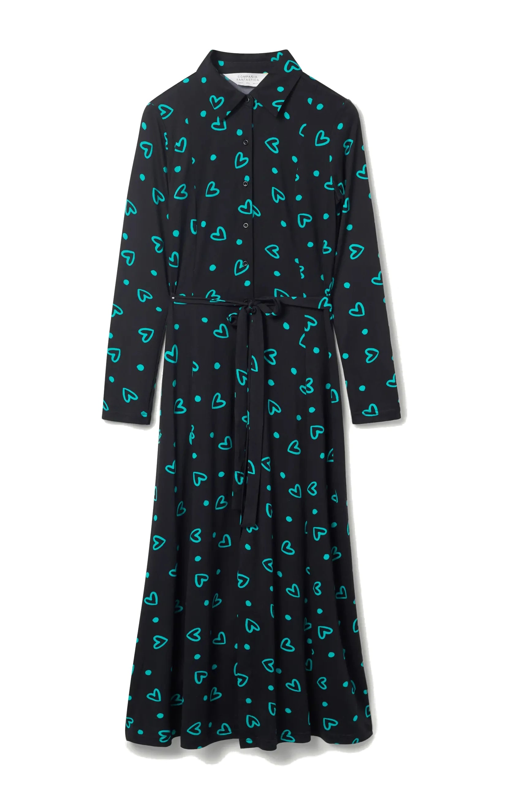 Compania Fantastica - Long Shirt Dress With Green Heart Print