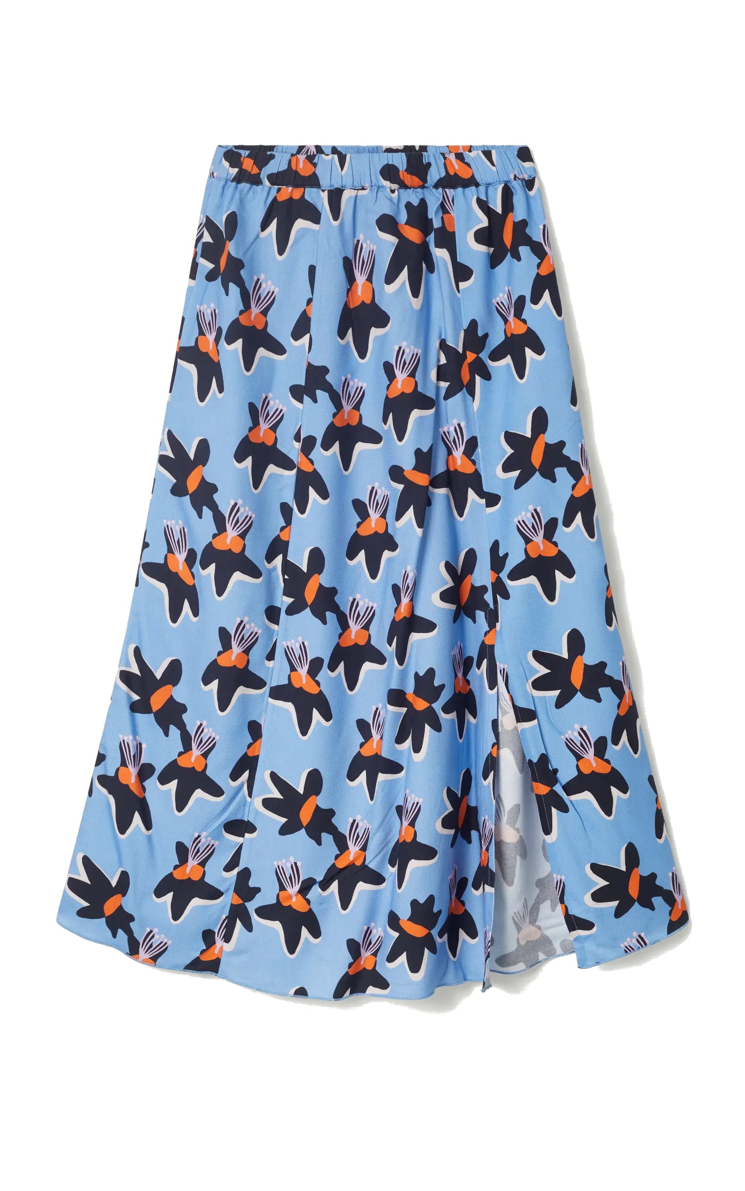 Compania Fantastica - Blue Calatea Floral Print Midi Skirt