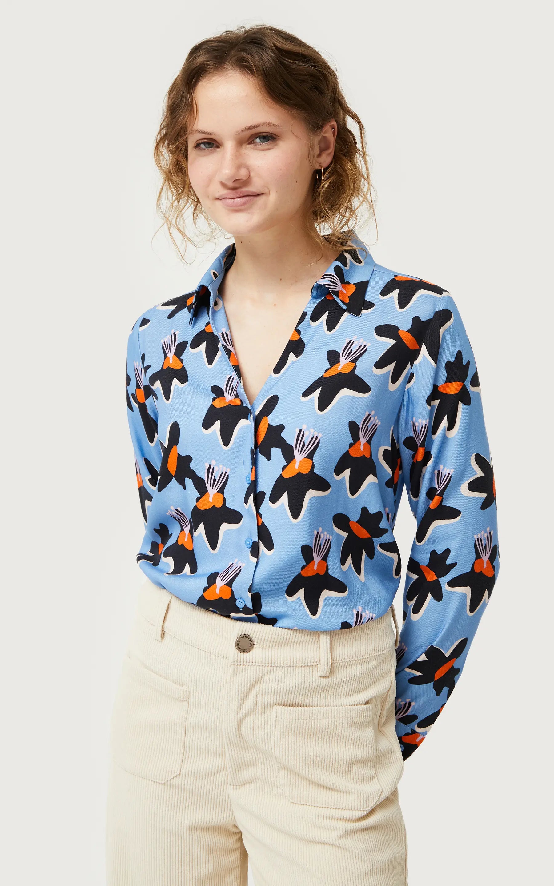 Compania Fantastica - Blue Calatea Floral Print Shirt