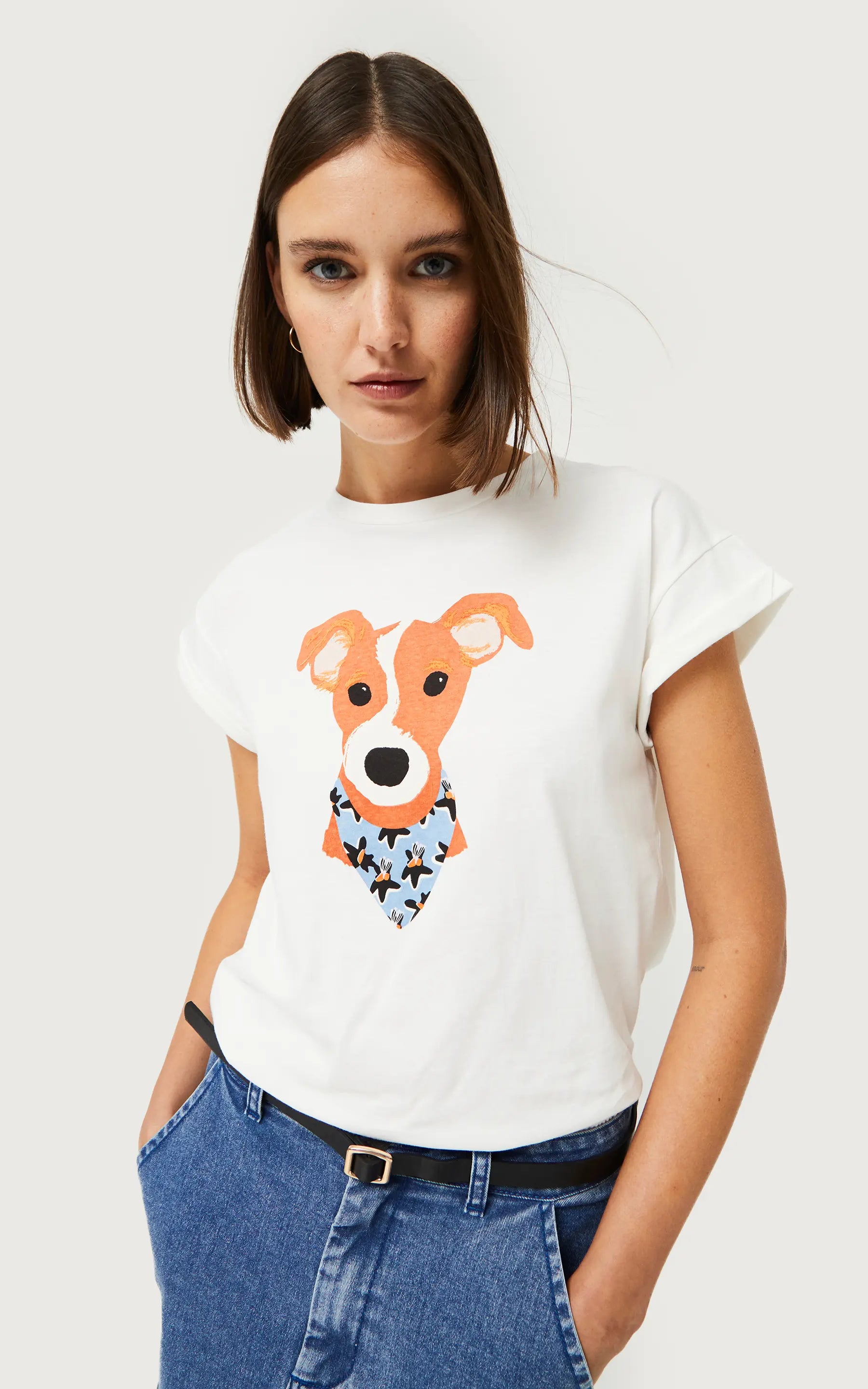 T-shirt With Dog Print Floral Print Calatea Blue