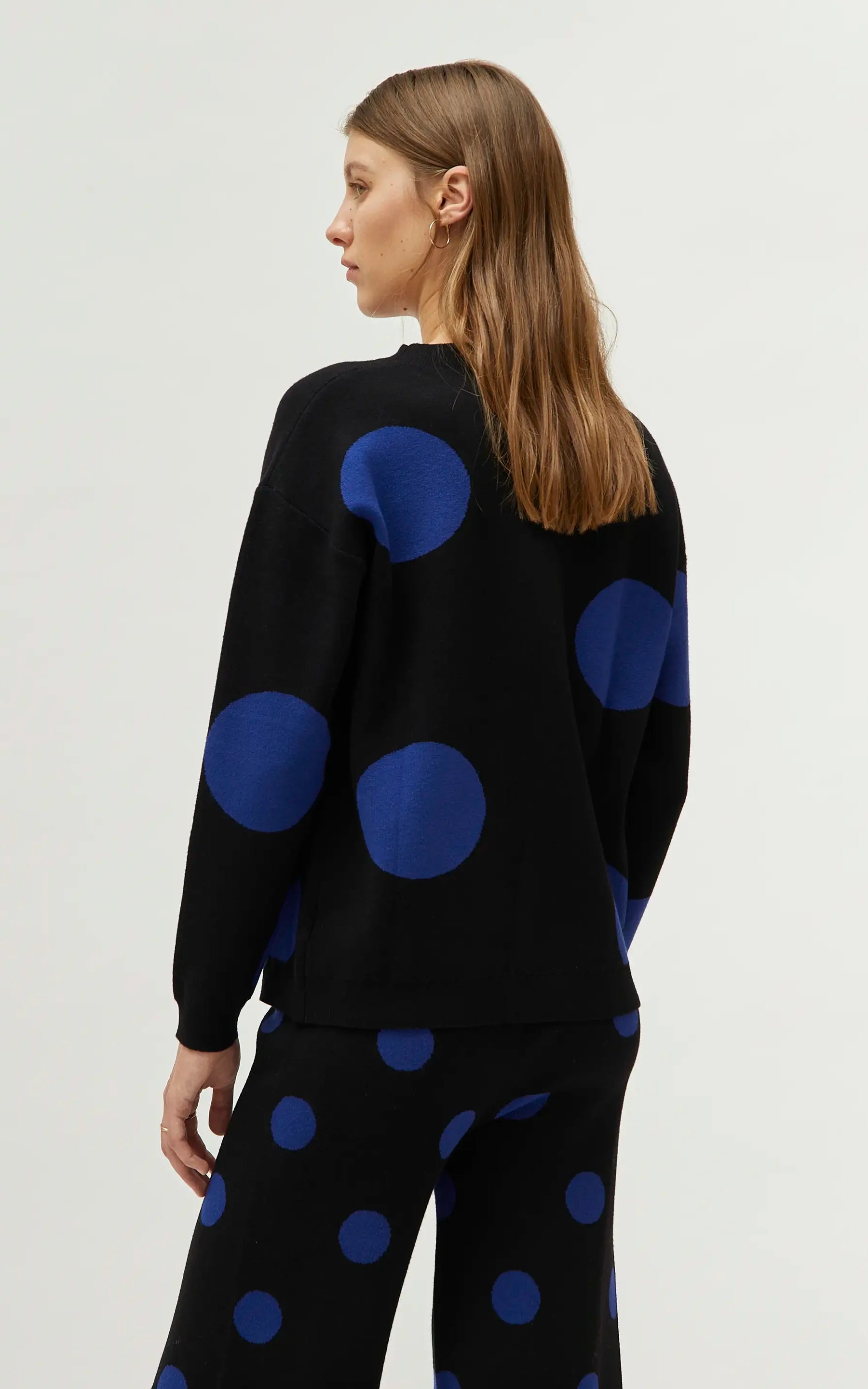 Compania Fantastica - Blue Polka Dot Printed Jacquard Knit Sweater