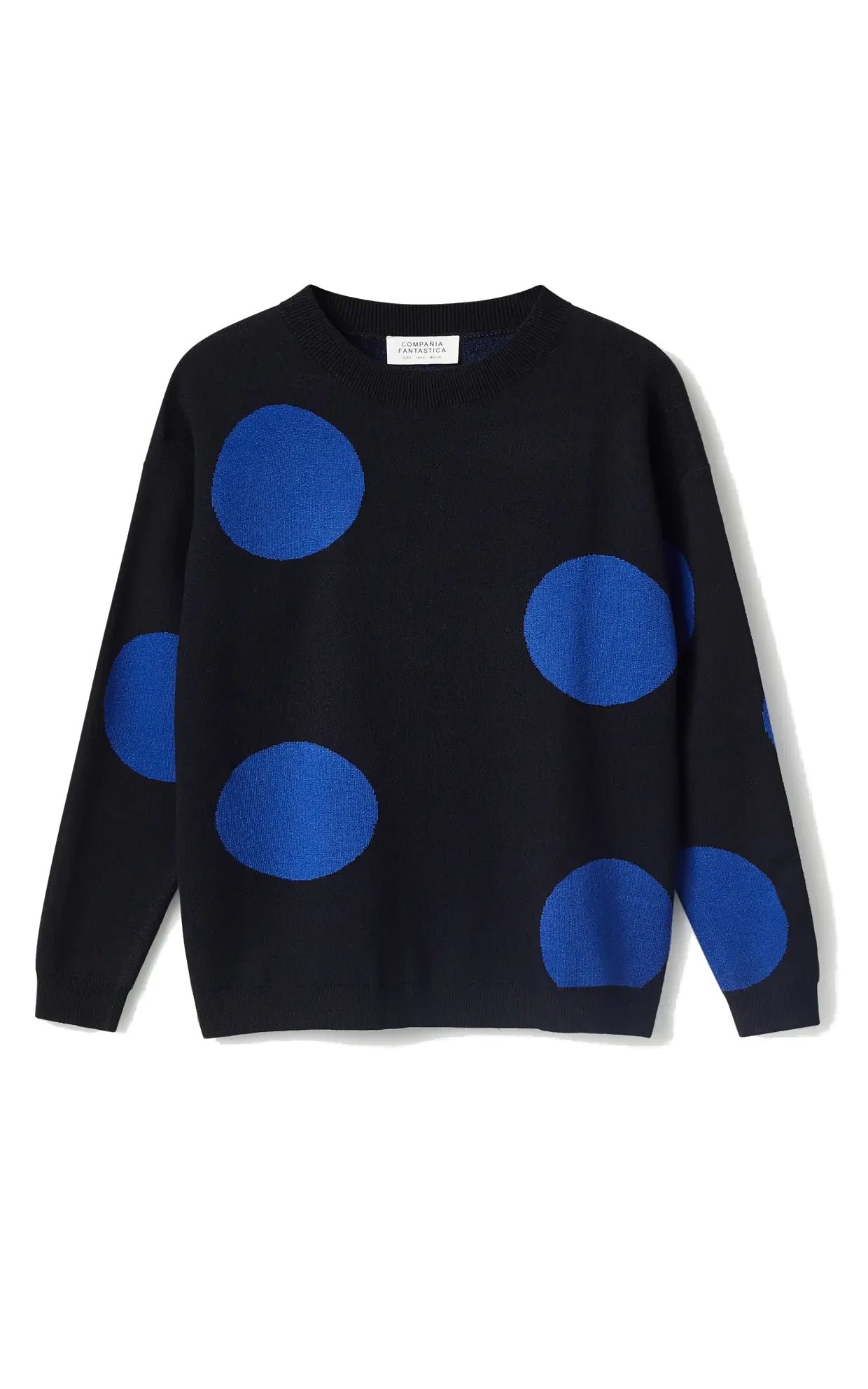 Compania Fantastica - Blue Polka Dot Printed Jacquard Knit Sweater