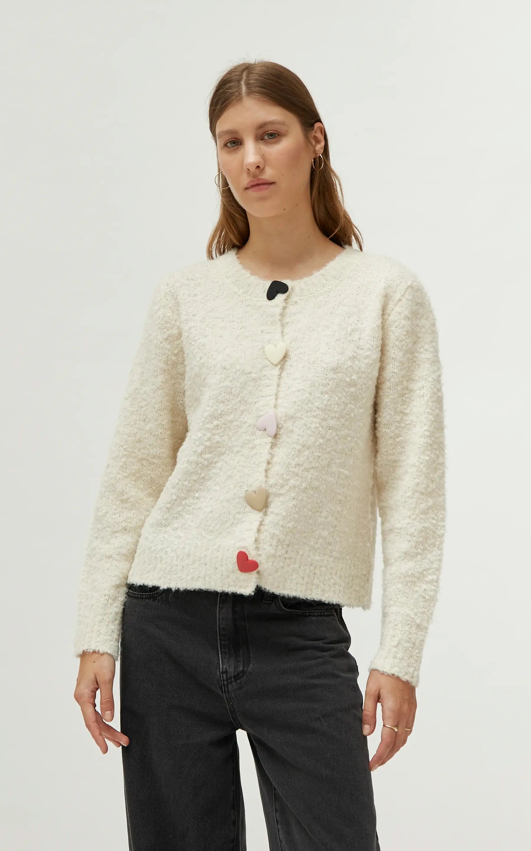 Compania Fantastica - White Cardigan With Large Hearts Detail