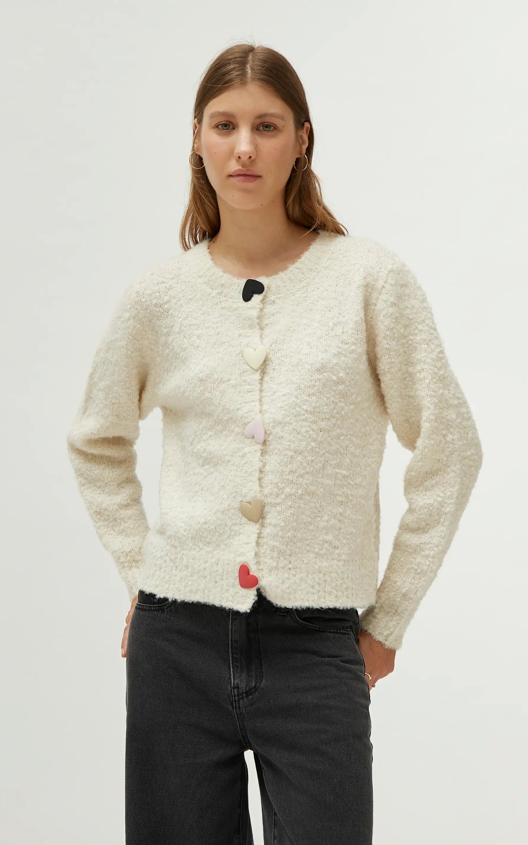 Compania Fantastica - White Cardigan With Large Hearts Detail