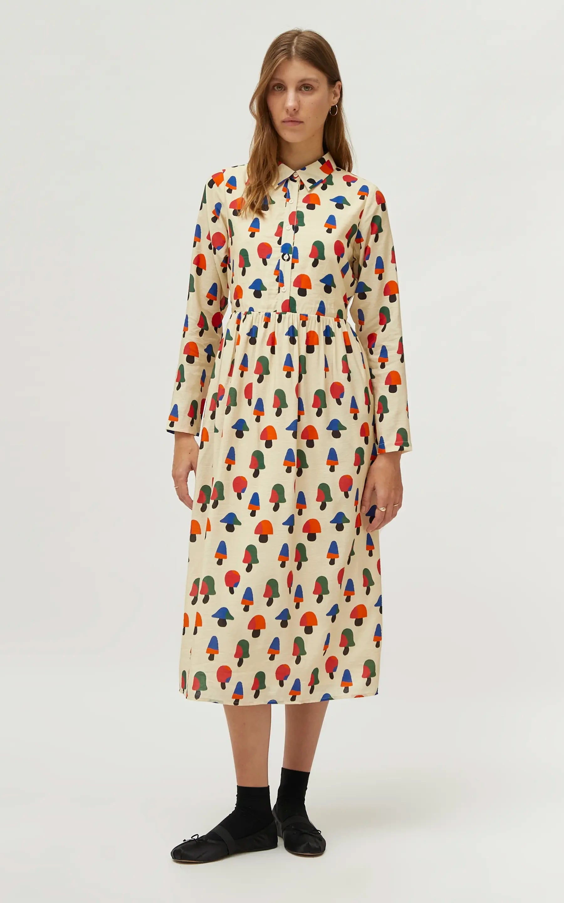 Compania Fantastica - Multicolored Mushroom Print Midi Dress