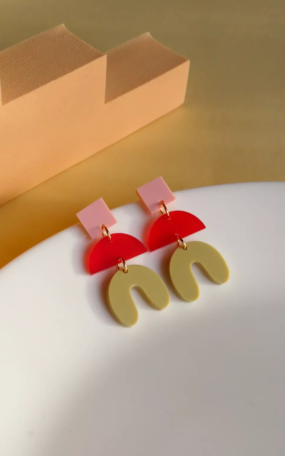 Becca Statement Earrings Pink Red Beige