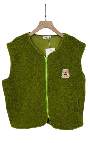 Olijfgroene Teddy Vest Beer