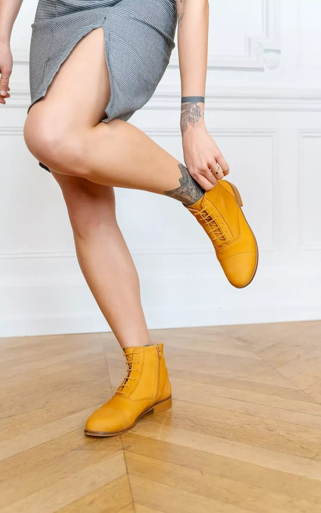 Swivells - Mama Sandy Yellow Nubuck Ankle Boots
